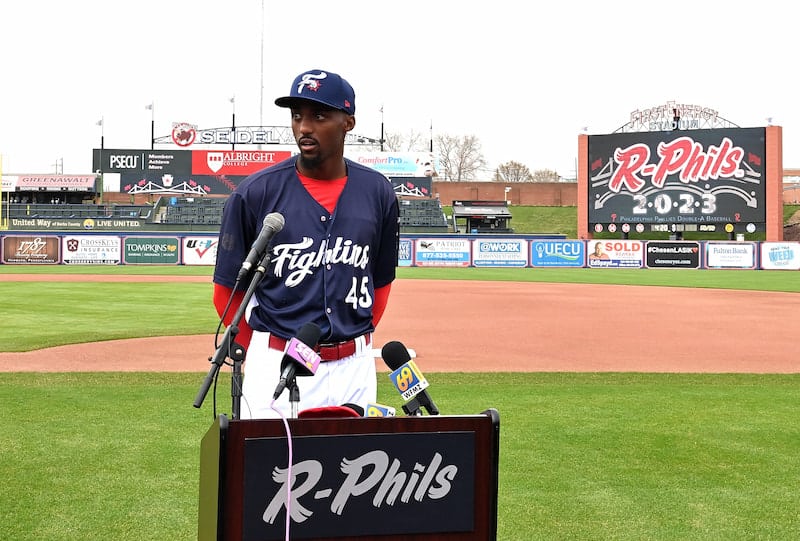 The Reading Fightin Phils' tallest player, first baseman Carlos De