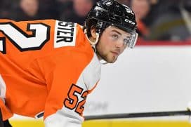 Philadelphia Flyers right wing Tyson Foerster (52) against the Vegas Golden Knights at Wells Fargo Center.