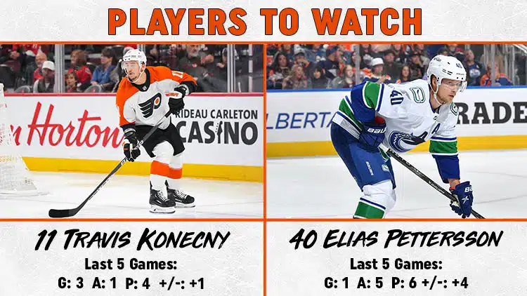 Flyers Canucks Players to Watch