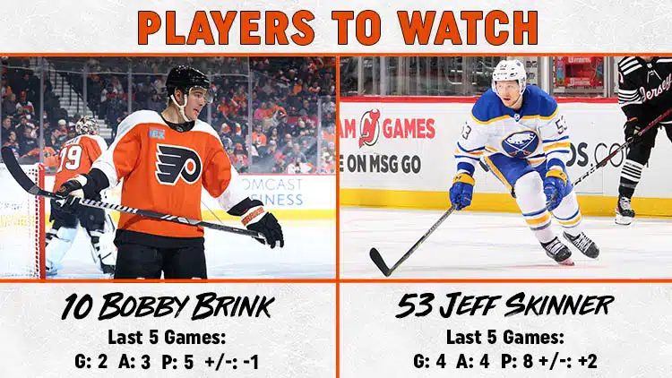 Flyers Sabres Players to Watch