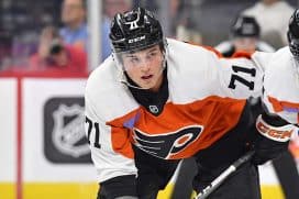 Philadelphia Flyers right wing Tyson Foerster (71) against the Boston Bruins at Wells Fargo Center.