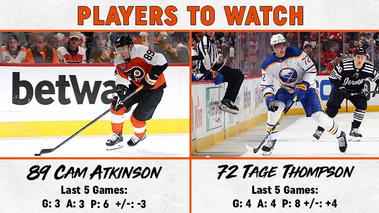 Flyers Sabres Players to Watch