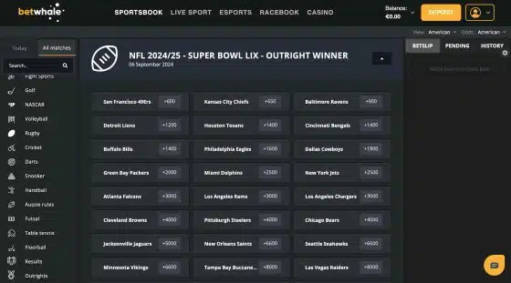 BetWhale NFL Betting