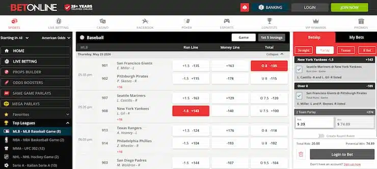 betonline - mlb betting odds