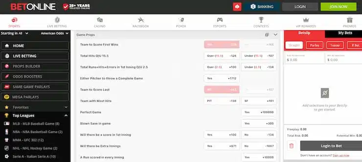 betonline - mlb prop markets