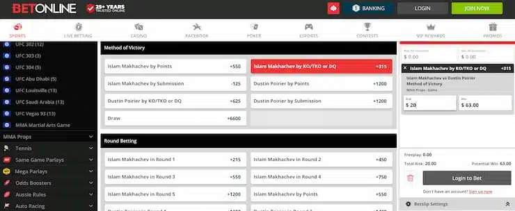 ufc betting lines - method of victory