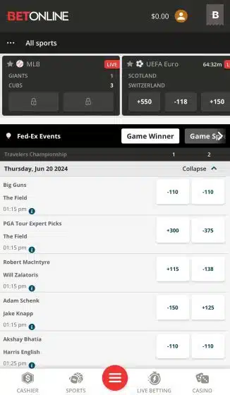 BetOnline golf betting app