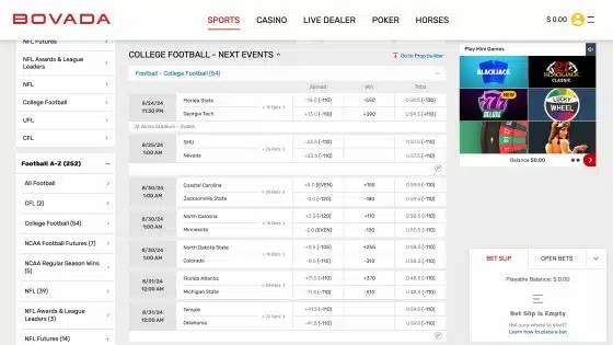 Bovada NCAAF betting site