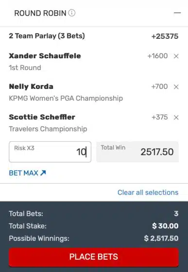 Golf parlay bet