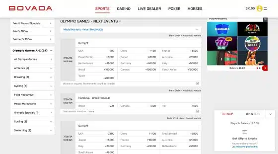 Bovada Olympics betting site