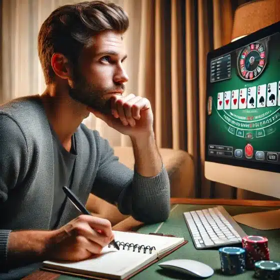 Image of a gambler playing blackjack online