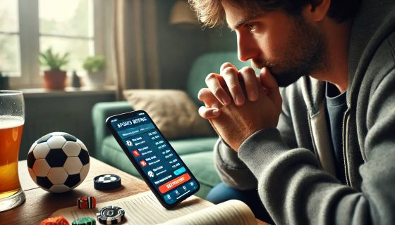 Photo of a man betting on his phone