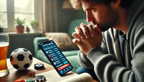 Photo of a man betting on his phone