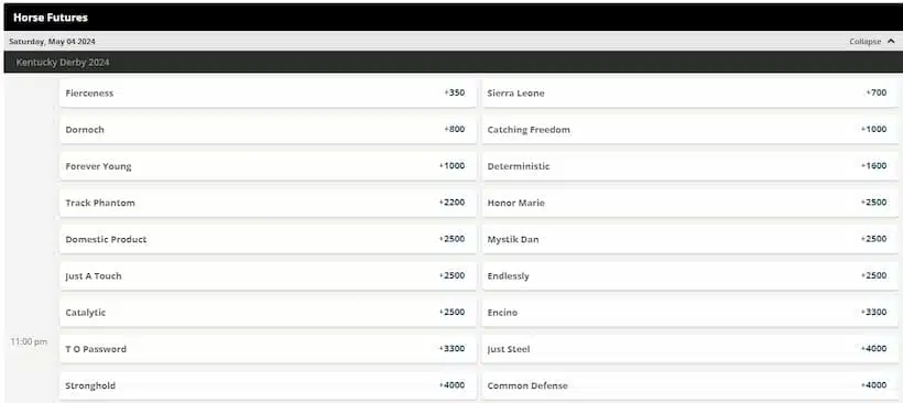 Moneyline betting example horse racing kentucky derby - future/outright betting