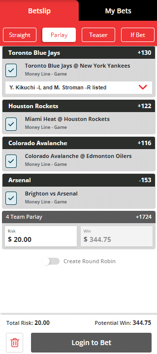 Moneyline parlay example