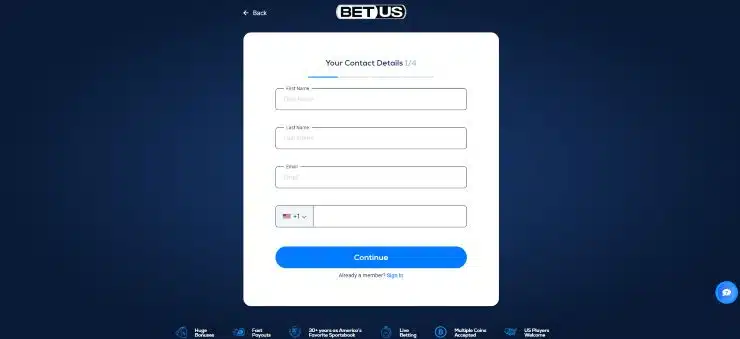 Register an Account with BetUS