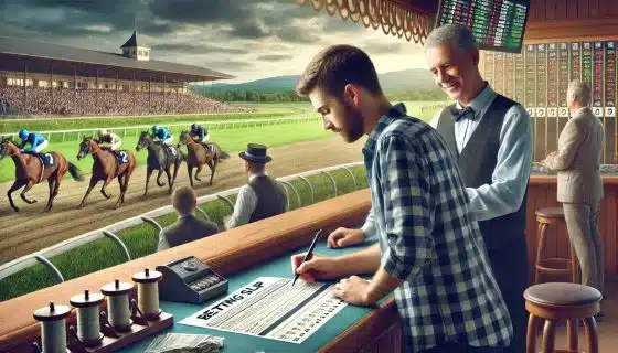 Image showing a bettor at a parimutuel betting counter