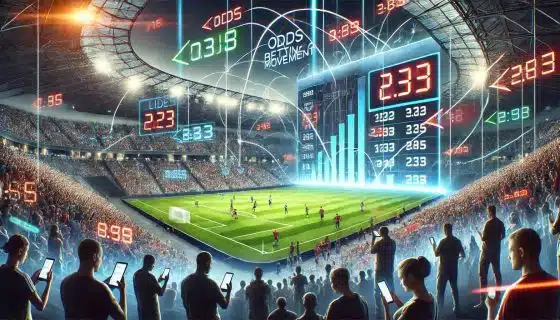 Image showing bettors at a stadium engaging in middling betting with their phones