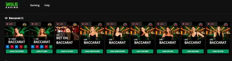 wild casino - live baccarat