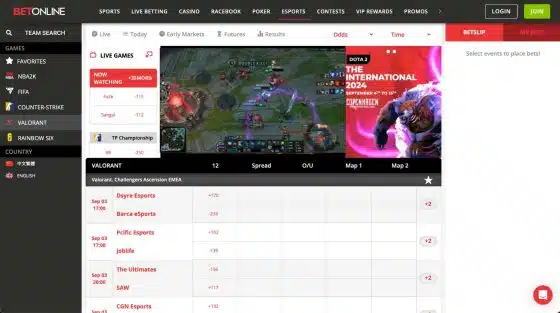 Live streaming and betting odds for League Of LEgends under the esports betting section at BetOnline