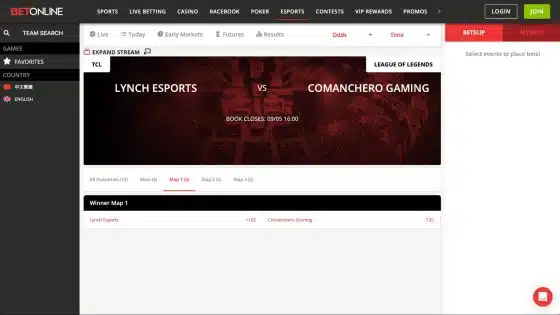 Map Winner odds at the esports betting site BetOnline