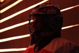 PHILADELPHIA, PENNSYLVANIA - SEPTEMBER 26: Samuel Ersson #33 of the Philadelphia Flyers looks on prior to the preseason game against the New York Islanders at the Wells Fargo Center on September 26, 2024 in Philadelphia, Pennsylvania.