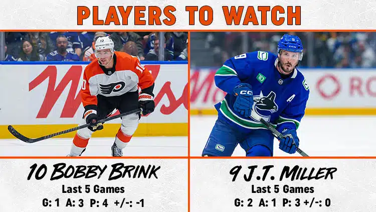 Flyers Canucks Players to Watch