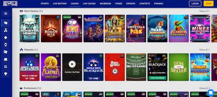 sportsbetting.ag casino review - slots options